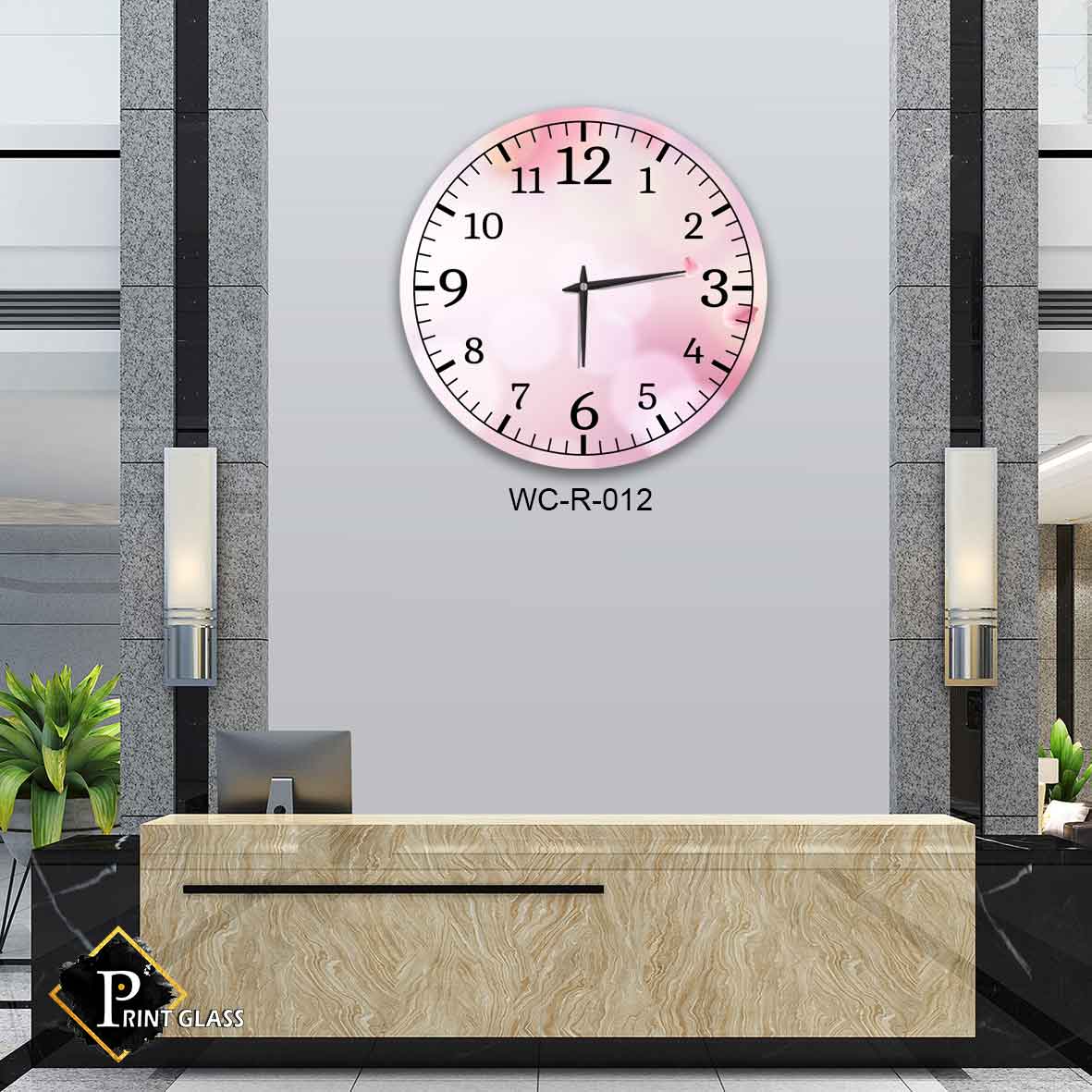 שעון קיר למטבח מודרני מזכוכית ברקע ורוד