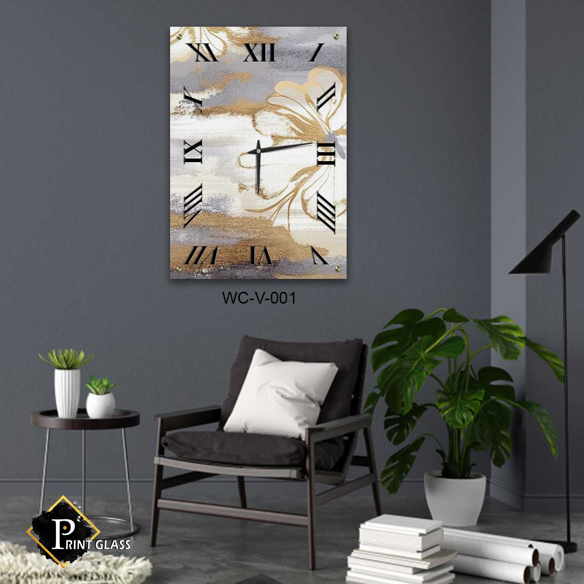 שעון קיר מיוחד למטבח מזכוכית של אבסטרקט זהב