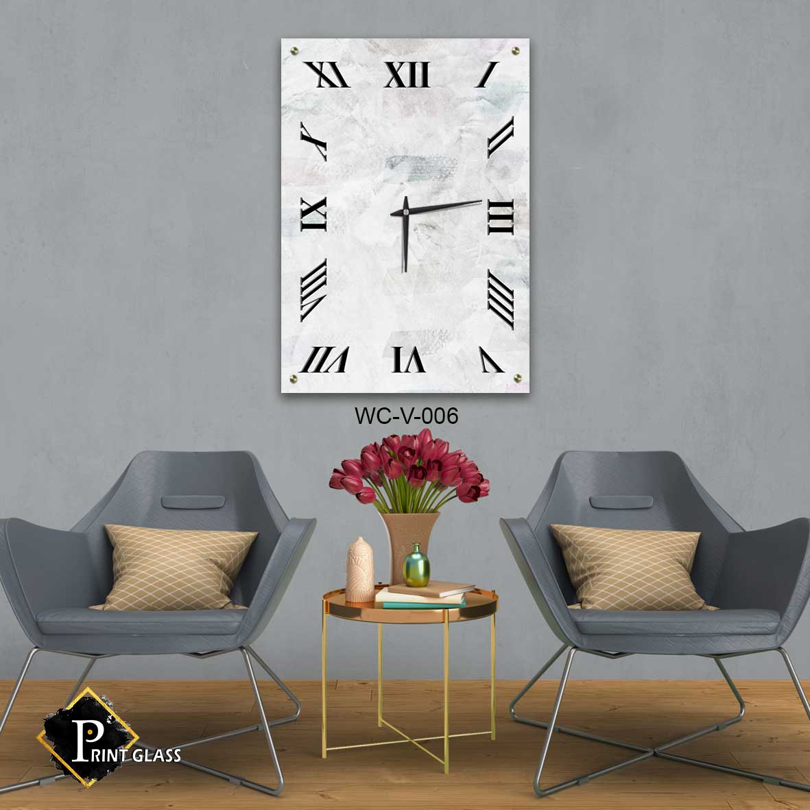 שעון קיר דקורטיבי לסלון מזכוכית של אבסטרקט לבן