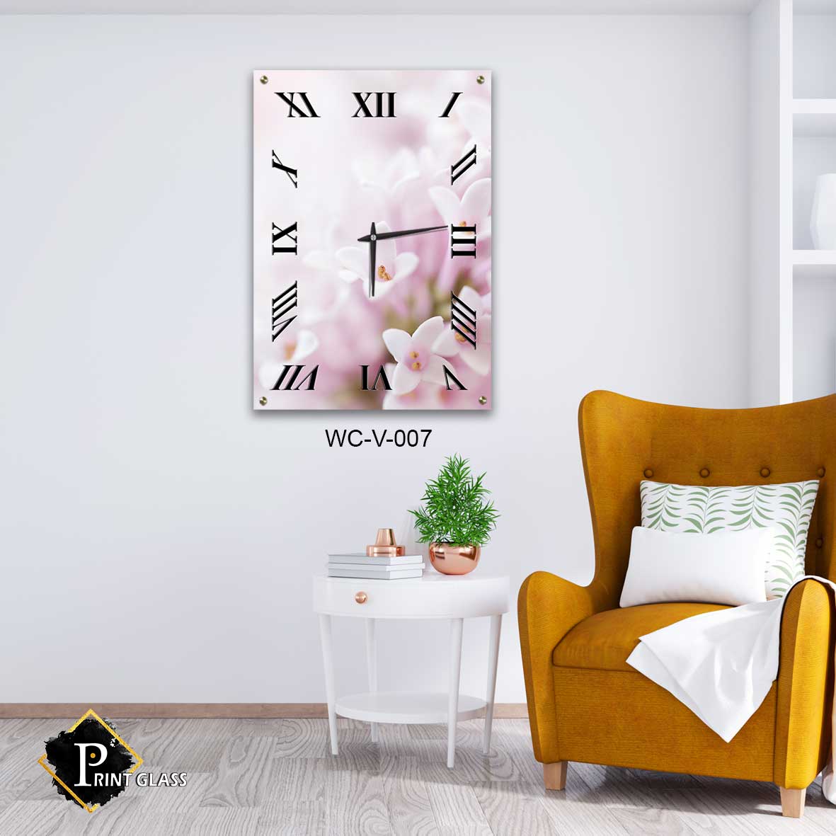 שעון קיר מודרני למשרד מזכוכית של פרחים ורודים