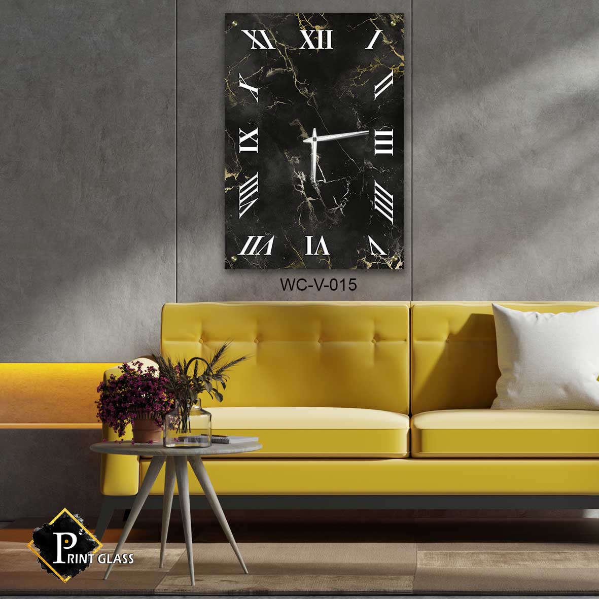 שעון קיר שחור לחדר שינה מזכוכית ברקע שיש ברקים