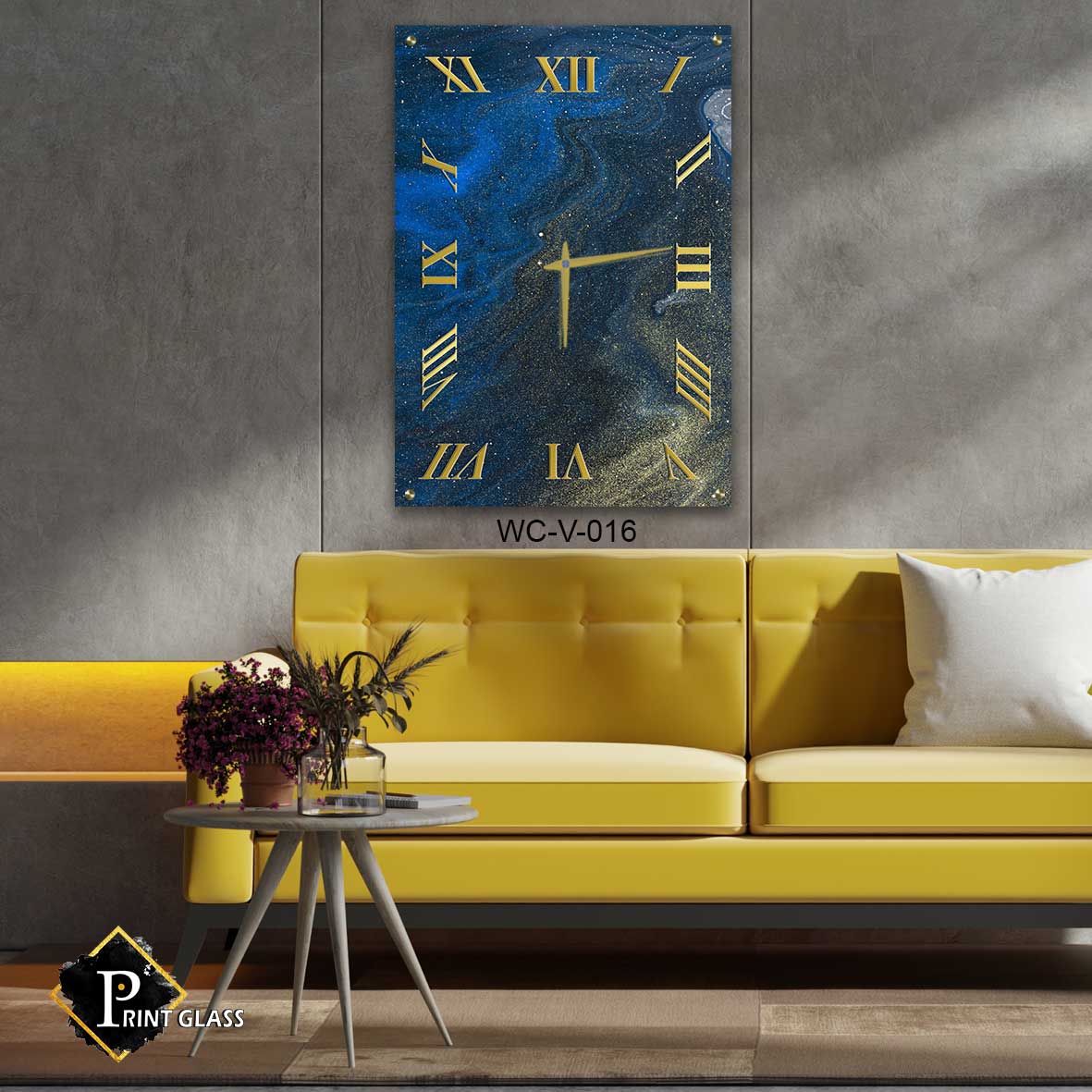 שעון קיר מודרני למטבח מזכוכית של רקע חלל וזהב