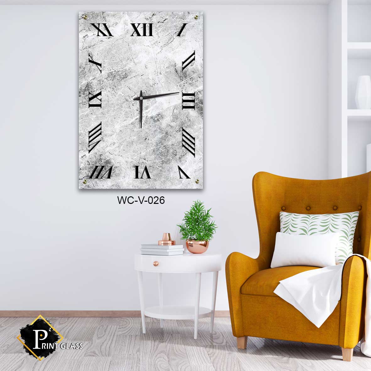 שעון קיר מעוצב לסלון מזכוכית של רקע שיש שחור אפור