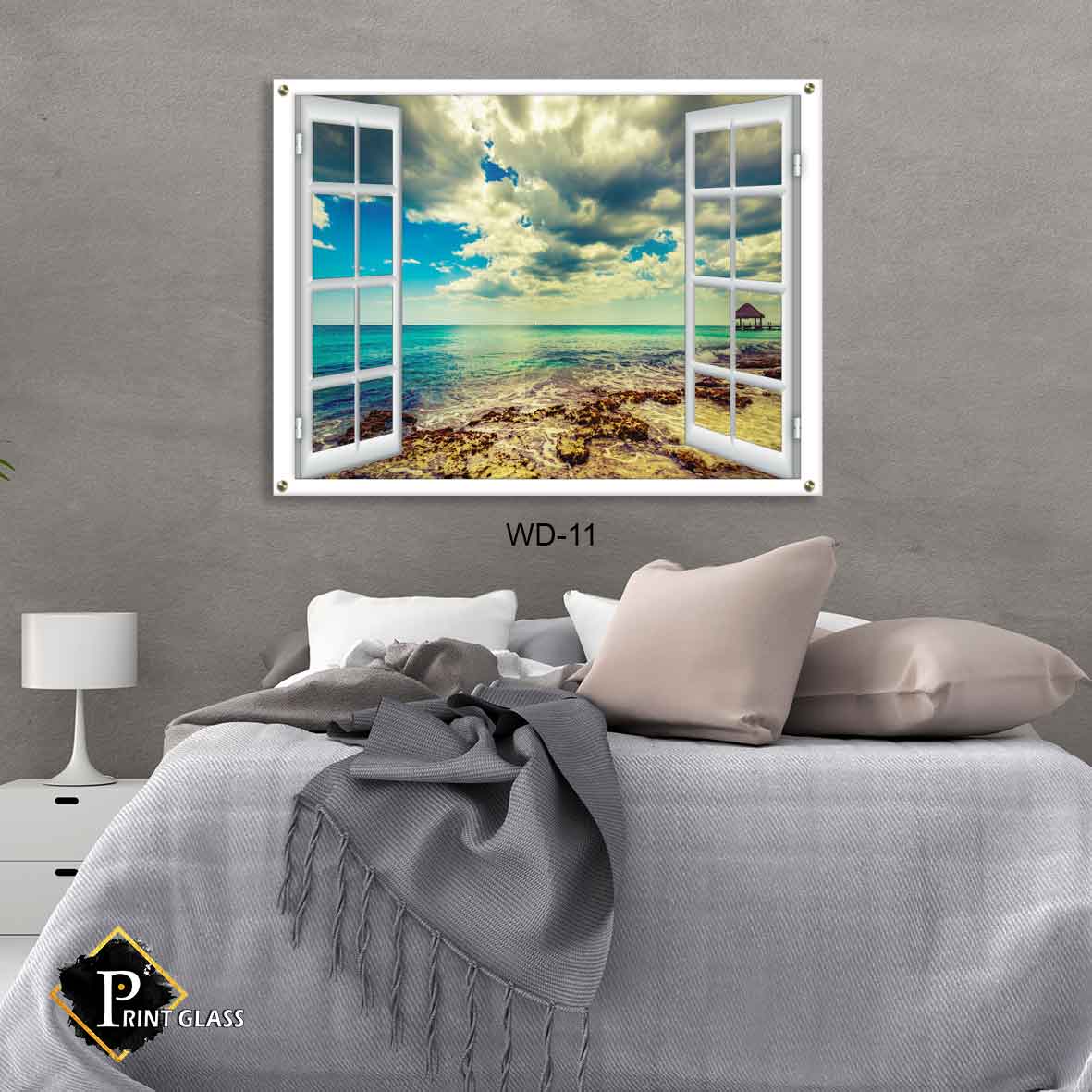 תמונה לסלון מזכוכית של דמוי חלון נוף ים סלעי