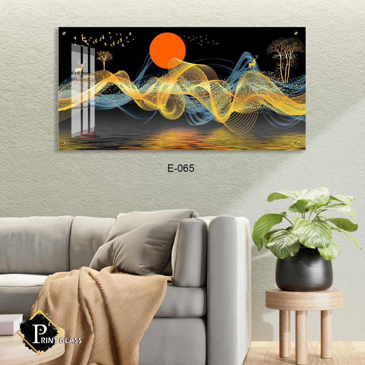 תמונת קיר לסלון מזכוכית של אבסטרקט איילים