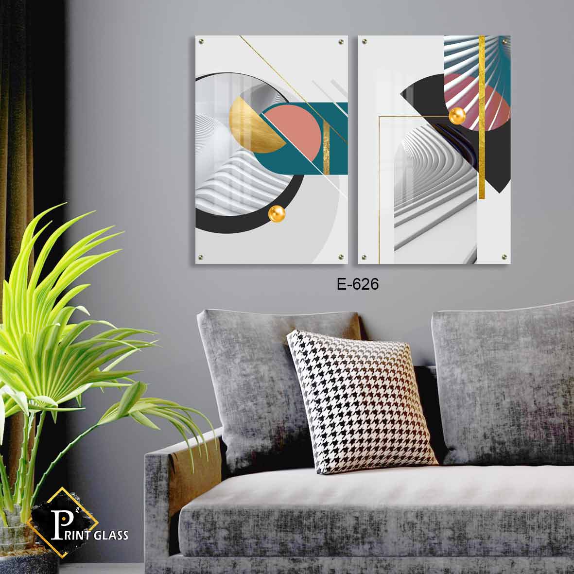 זוג תמונות זכוכית לסלון של צורות גאומטריות