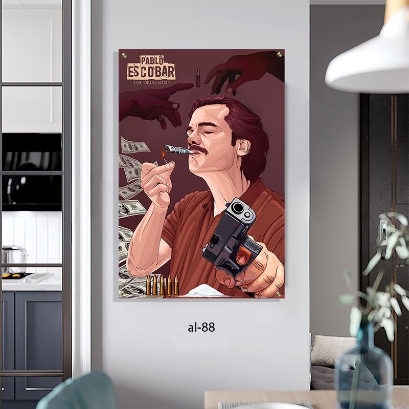 תמונת זכוכית לחדר שינה של פבלו אסקובר עם סיגר