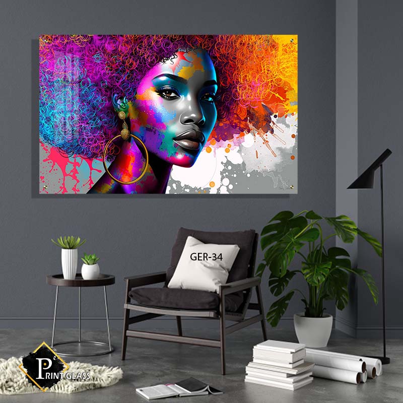 תמונה לחדר שינה מזכוכית של אישה אפריקאית בסגנון פופ ארט
