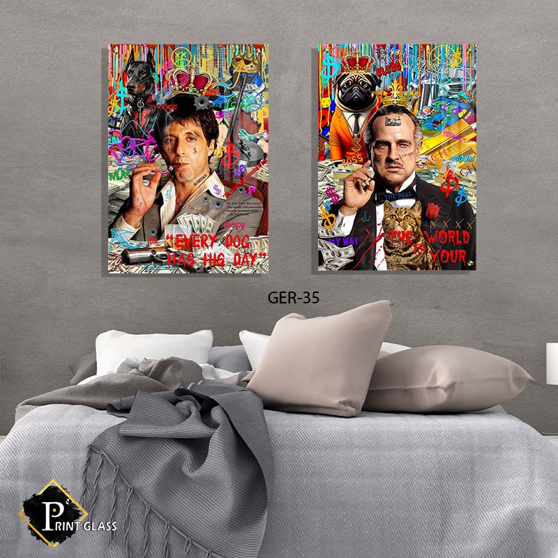 תמונת פופ ארט לסלון מזכוכית של מרלון ברנדו וטוני מונטנה