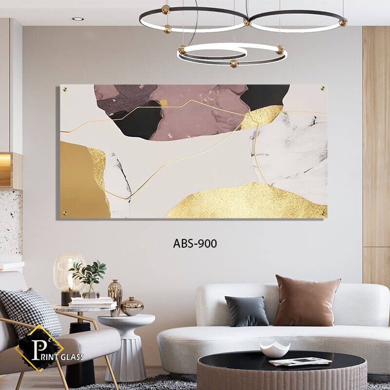תמונת זכוכית לסלון לרוחב של אבסטרקט זהב אפור