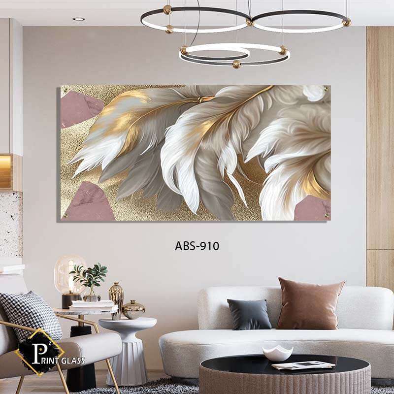 תמונת זכוכית לסלון לרוחב של אבסטרקט נוצות