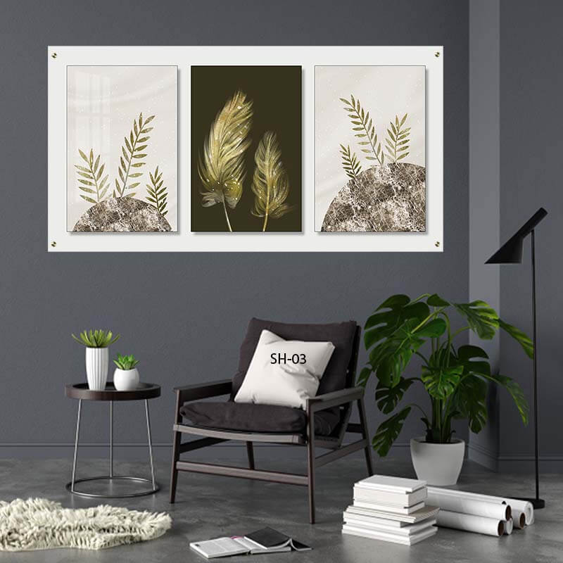 תמונת זכוכית לסלון מחולקת ל3 תמונות