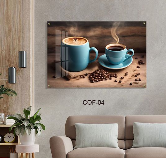 תמונת קיר למטבח מזכוכית של כוסות קפה