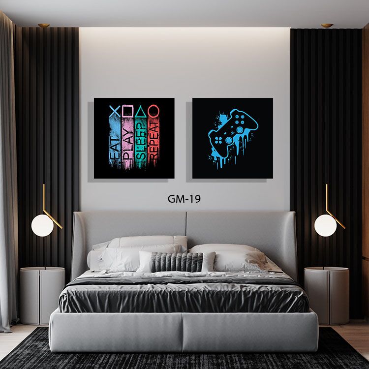 זוג תמונות זכוכית לחדר שינה של גיימינג