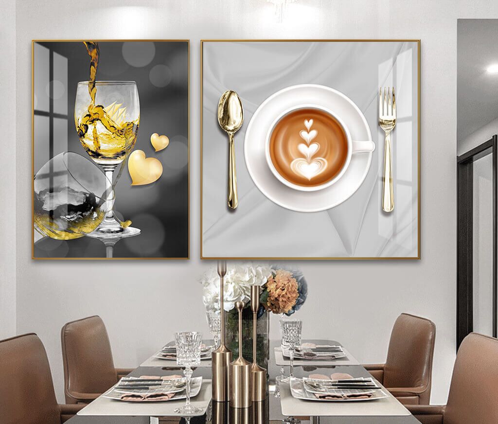 תמונות מעוצבות למטבח של כוס יין וקפה