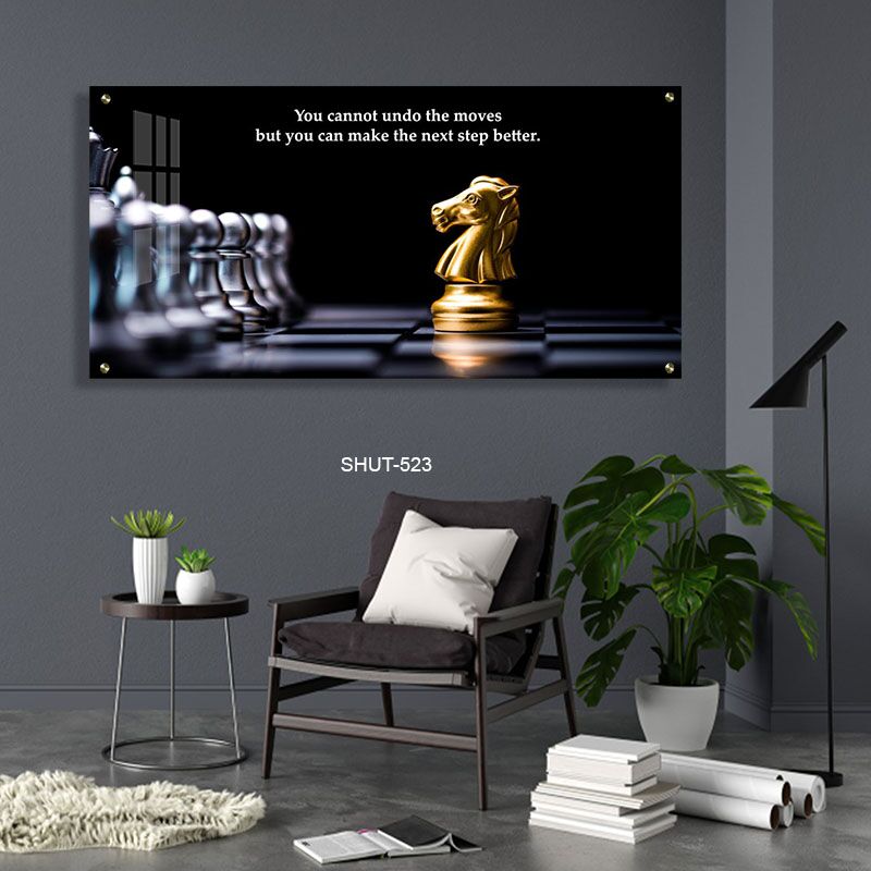 תמונת זכוכית למשרד של סוס שחמט מוזהב