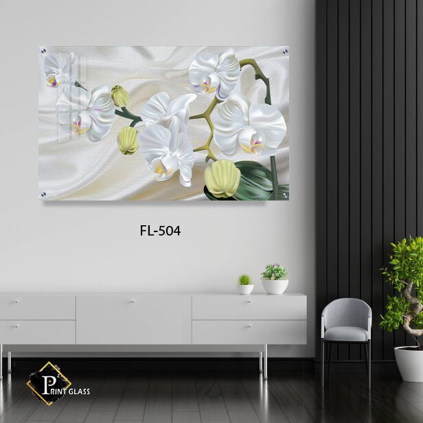 תמונת זכוכית לסלון של פרחים לבנים