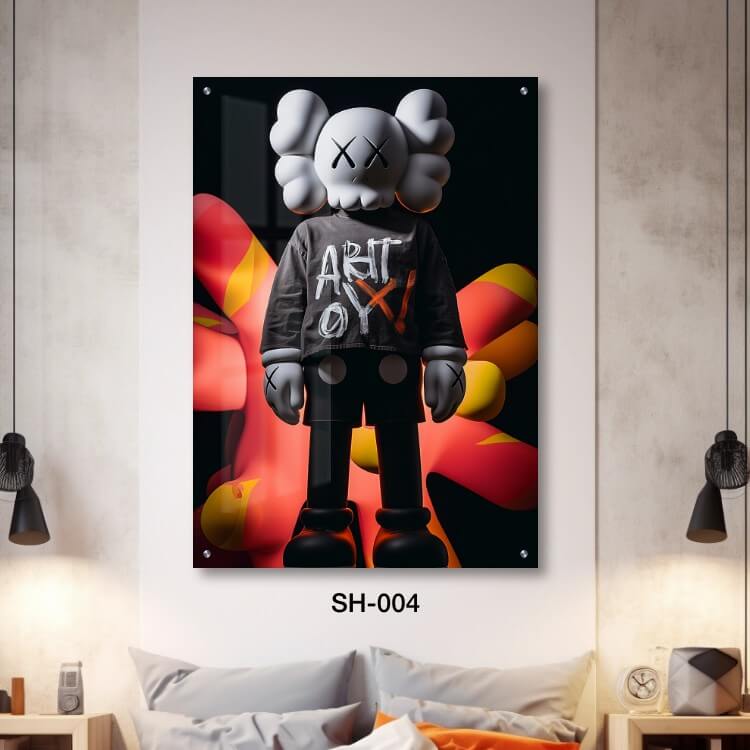 תמונת קיר מגניבה מזכוכית לבית של בובה ברקע צבעוני שחור