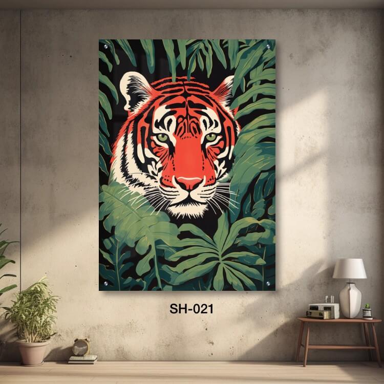 תמונת קיר לחדר שינה מזכוכית של נמר בג'ונגל