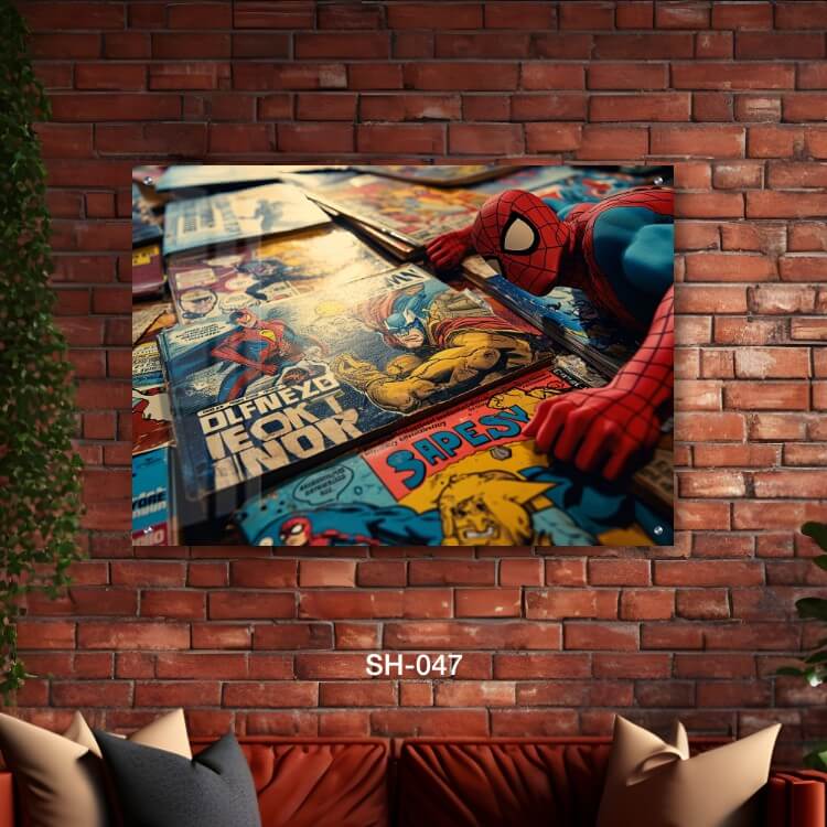 תמונת זכוכית לחדר שינה נוער של ספיידרמן על קיר קומיקס