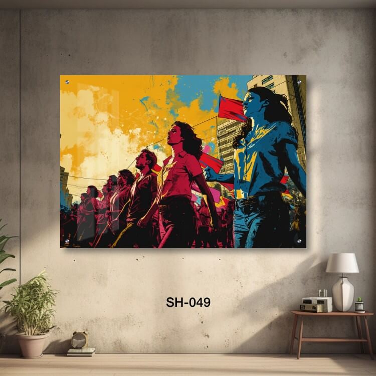 תמונת זכוכית לסלון של נשים צבעוניות הולכות