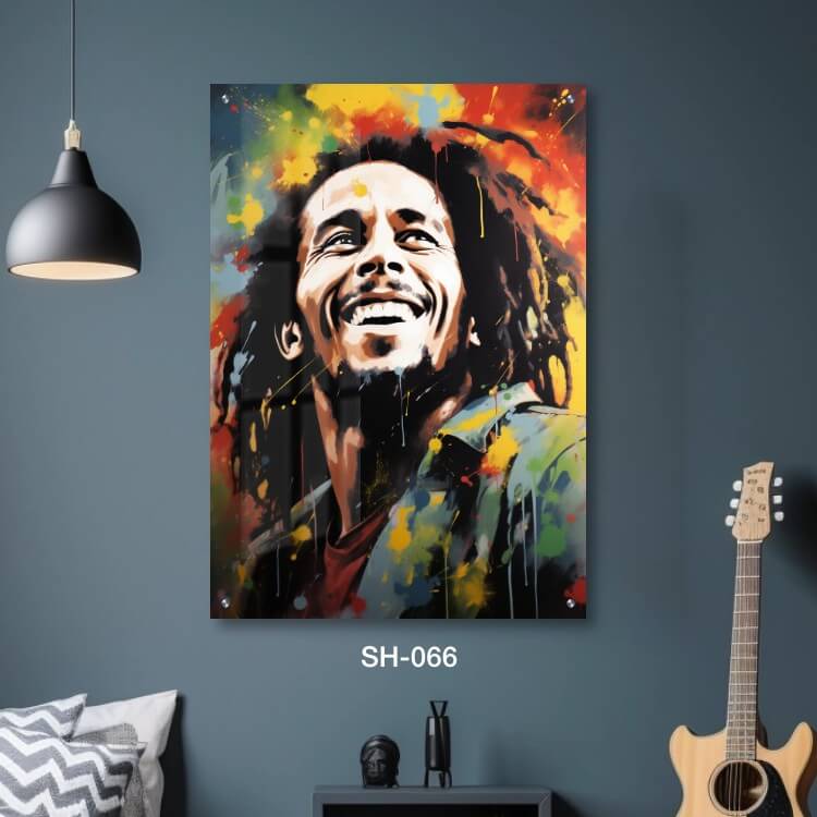 תמונה לחדר שינה נוער מזכוכית של בוב מרלי צבעוני