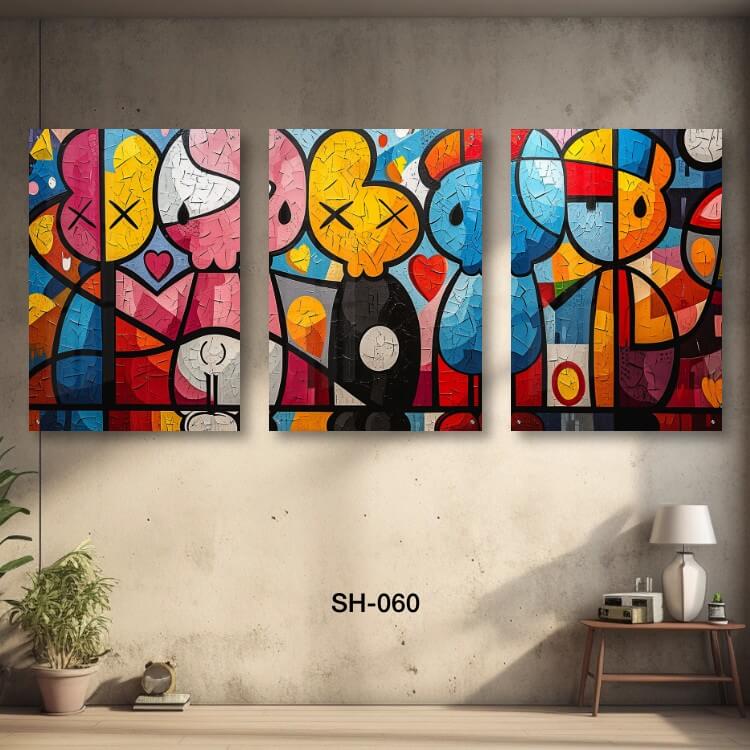 שלישיית תמונות מגניבות של צורות צבעוניות