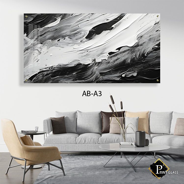 תמונת אבסטרקט לסלון מזכוכית שחור לבן