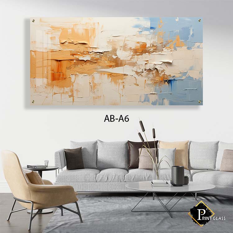 תמונת אבסטרקט לסלון מזכוכית כתום ורוד