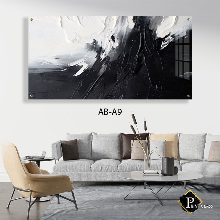 תמונת זכוכית לסלון אבסטרקט שחור לבן