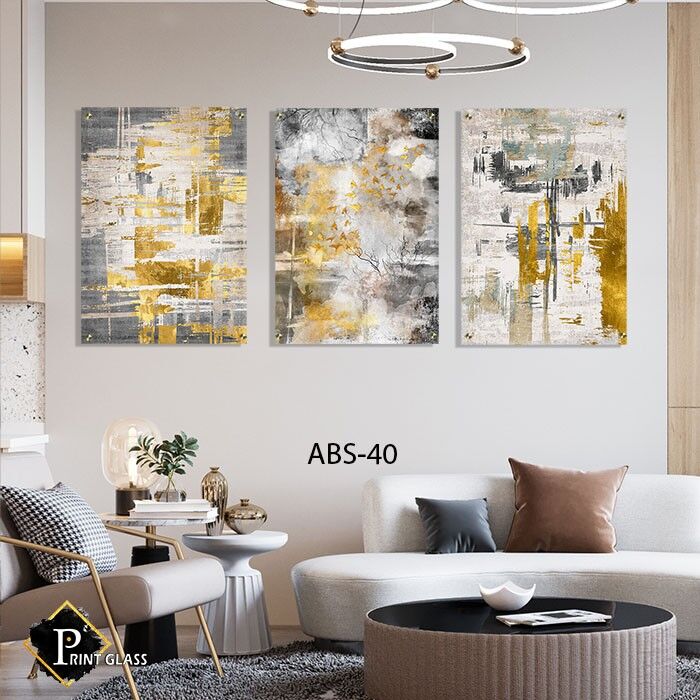 תמונות זכוכית מחולקות לסלון של אבסטרקט זהב