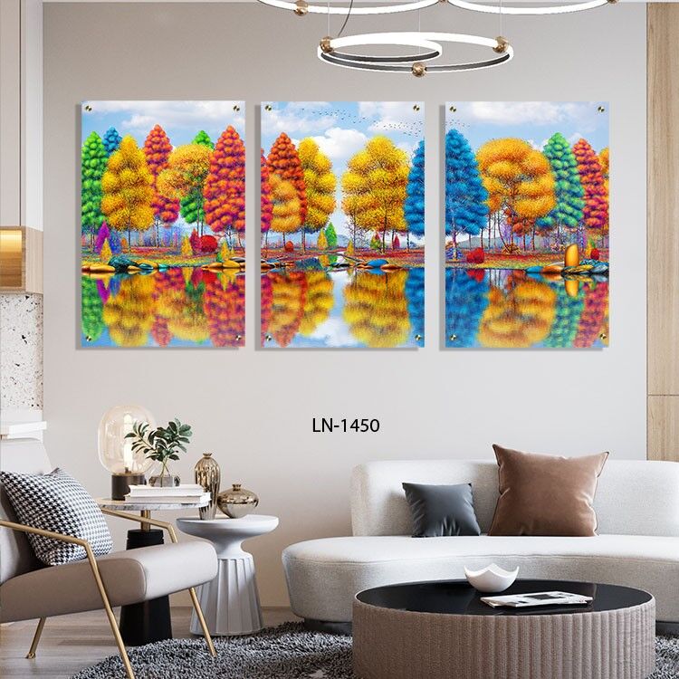 תמונות בחלקים לסלון מזכוכית של עצים צבעונים