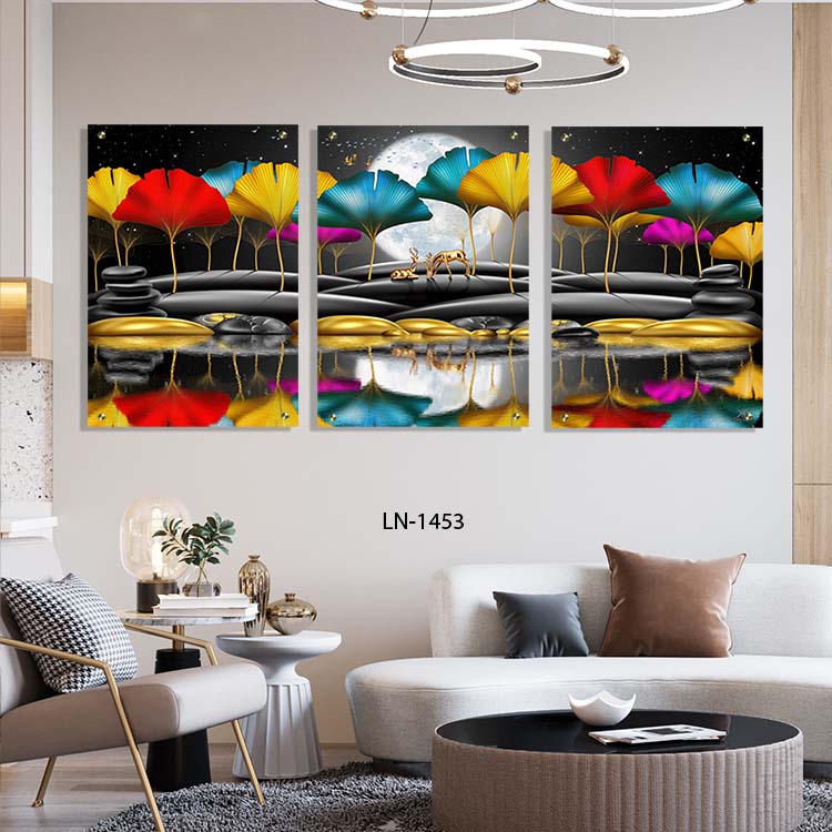 תמונות זכוכית לסלון של עלים צבעוניות