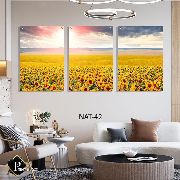 תמונות זכוכית לסלון של שדה חמניות