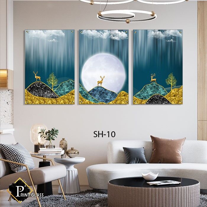 תמונות זכוכית לסלון של איילים וירח