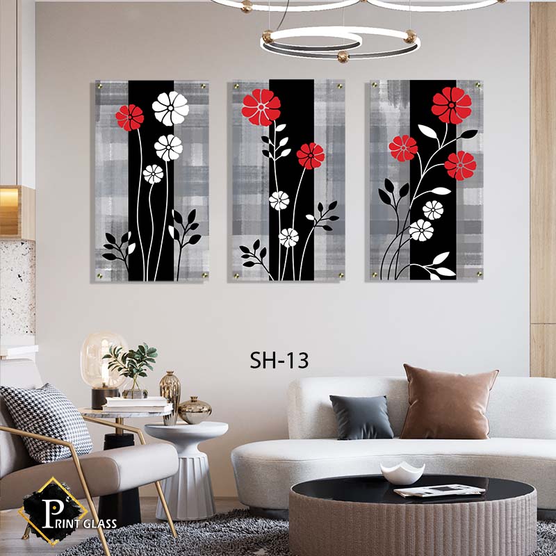 תמונות בחלקים לסלון מזכוכית של פרחים מצוירים