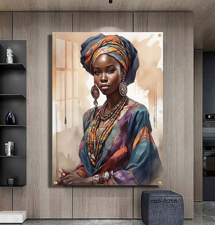 תמונה מזכוכית לסלון של אישה אפריקאית צבעונית