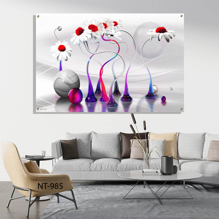 תמונת זכוכית לסלון גבעולים צבעוניים