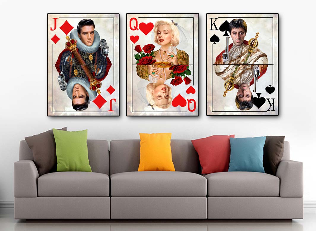 תמונה לסלון של קלפי משחק בסגנון פופ ארט