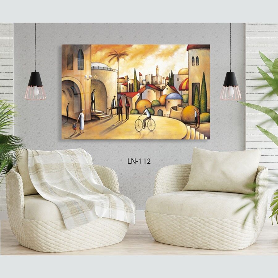 תמונה לסלון של נוף עירוני צבעוני בסגנון שמן