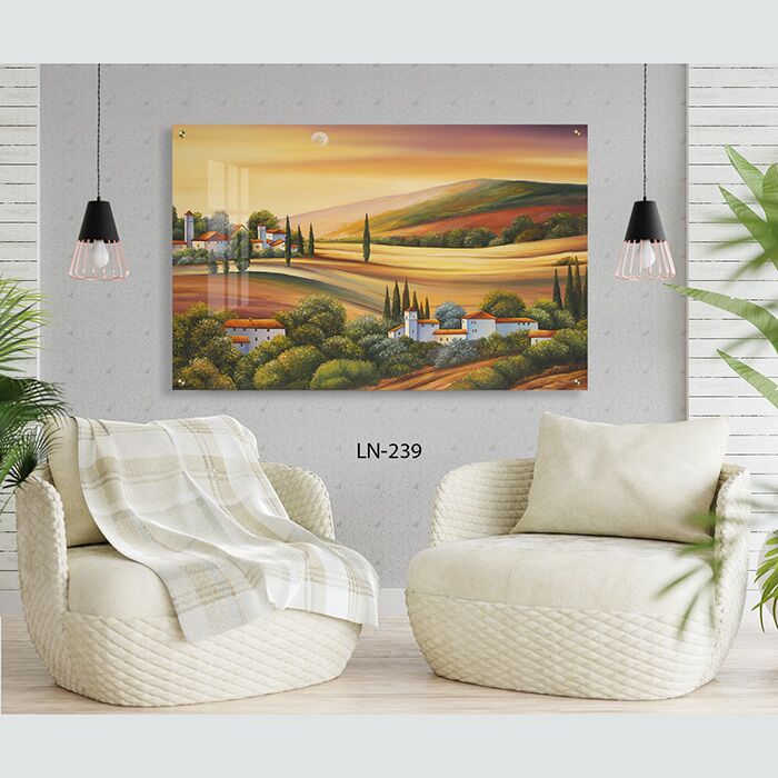 תמונה לסלון של נוף כפרי ציורי בשקיעה חמה