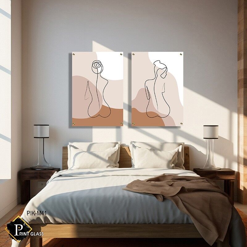 תמונות לחדר שינה של זוג שרטוטי דמויות נשיות בקו אחד