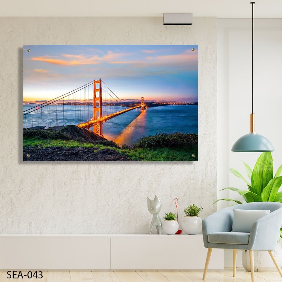 תמונה לסלון של גשר הזהב מואר בשעת בין ערביים