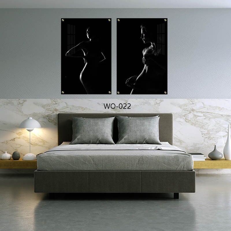 זוג תמונות זכוכית לחדר שינה של אישה בצללים