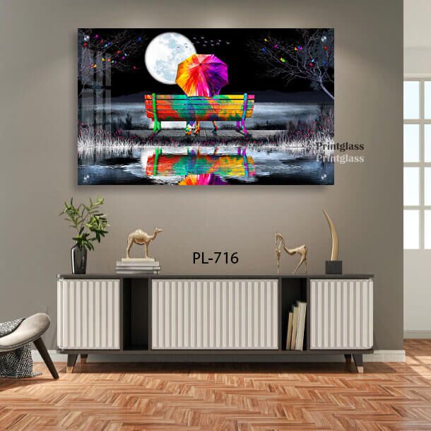 תמונת זכוכית לסלון או לחדר שינה של זוג באגם צבעוני